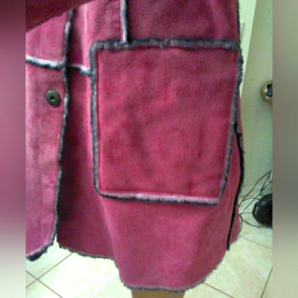 VINTAGE Newport News Pink Leather Suede Jacket W/ Faux Fur (CRAZY GORGEOUS) XL - Picture 12 of 16